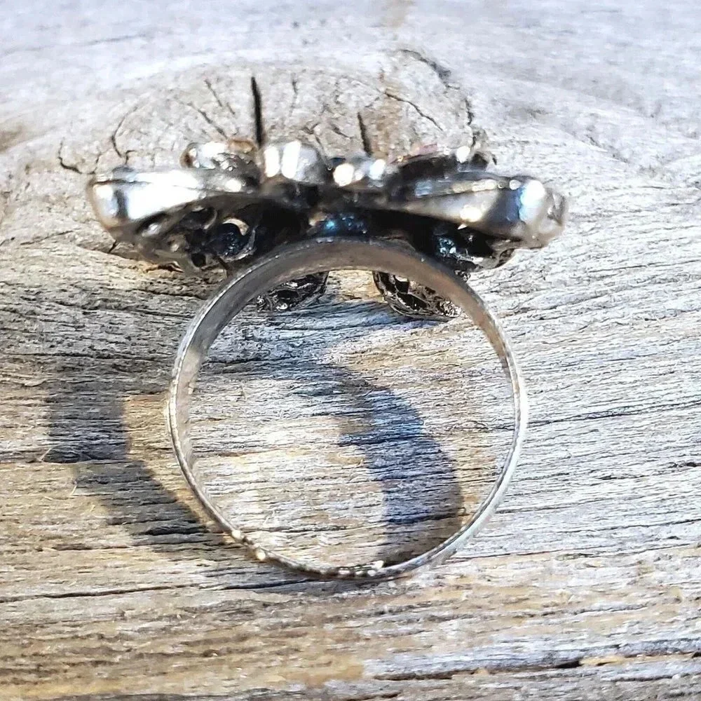 Vintage Y2K 90s Multicolor Crystal Butterfly Silver Adjustable Cocktail Ring